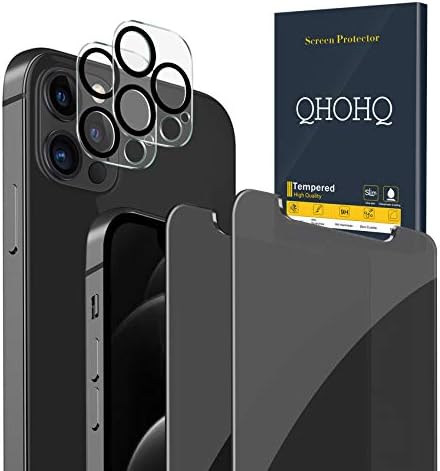 QHOHQ 2 Csomag Adatvédelmi képernyővédő fólia iPhone 12 Pro 6.1, 2 Csomag Kamera Lencséjét Védő,Teljes