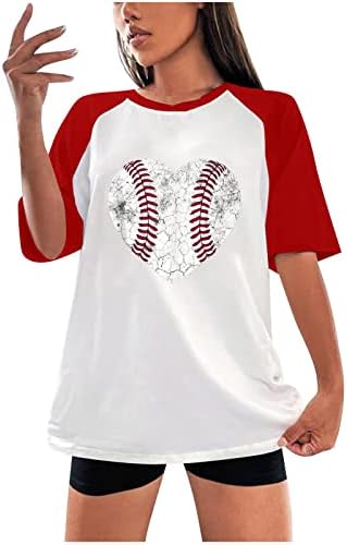Baseball Ingek Női Baseball Grafikus Póló, Rövid Ujjú Legénység Nyak Raglan Szív Graphic Tee Maximum