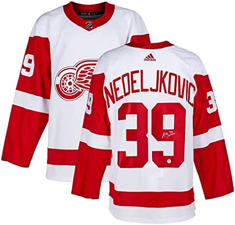 Alex Nedeljkovic Aláírt Detroit Red Wings-Fehér Adidas Jersey - Dedikált NHL-Mezek