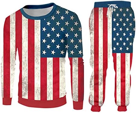 Alkalmi Streetwear Pulcsi, Nadrág Amerikai Zászló 3D-s Zip Kapucnis 2 Darabos Készlet Kapucnis Pullovers